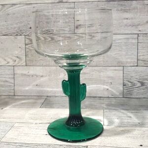 Vtg Libbey Cactus Margarita Green Stem Clear Glass